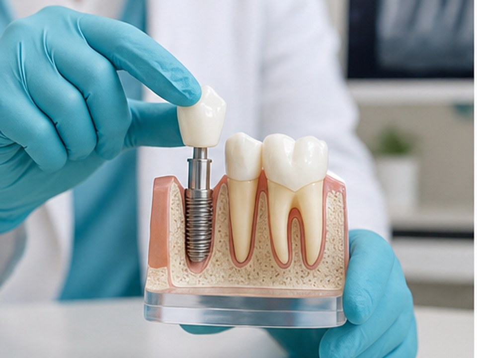 Dental implant uygulamasını temsil eden diş modeli